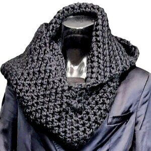 Vintage Crochet Knit Granny Square Snood Hoodie Scarf - chic gift!